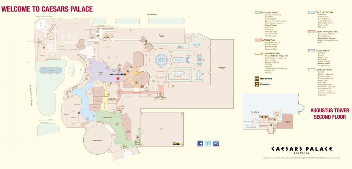 Caesars v Las Vegas mapě