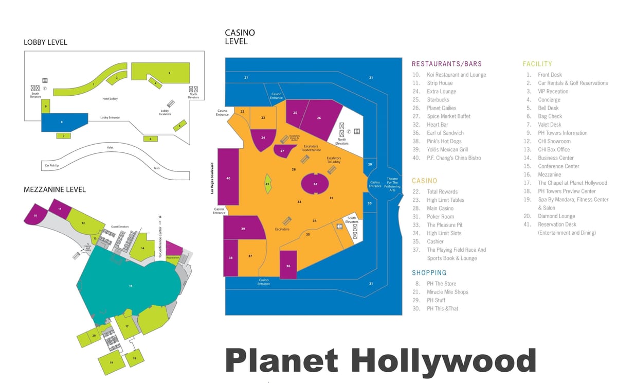 Las Vegas strip mapu Planet Hollywood